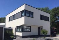 Neubau Haus im Bauhaus-Stil, Gelsenkirchen, Am Buerschen Waldbogen, Waldquartier-Buer, 2 Vollgeschosse, Kubus, Erdwrme, Fubodenheizung